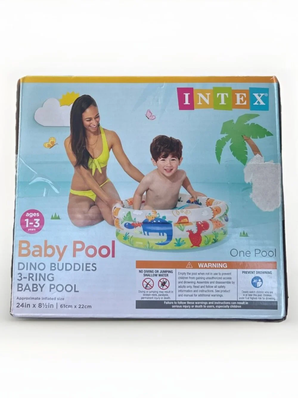 Intex Dino Buddies 3 Ring Baby Pool Approximate size (24in x 8.5in) Ages 1-3y